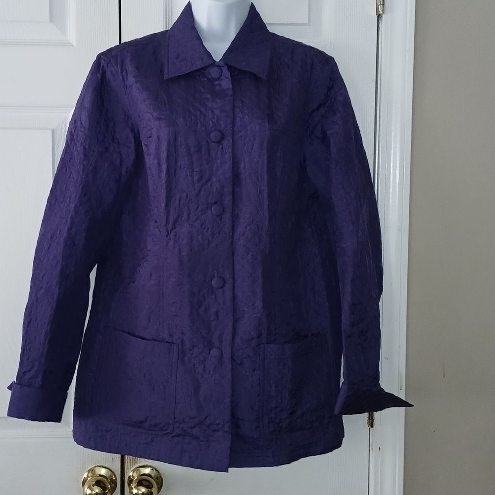 Coldwater Creek purple 100% silk quilted lightweight jacket Sz M